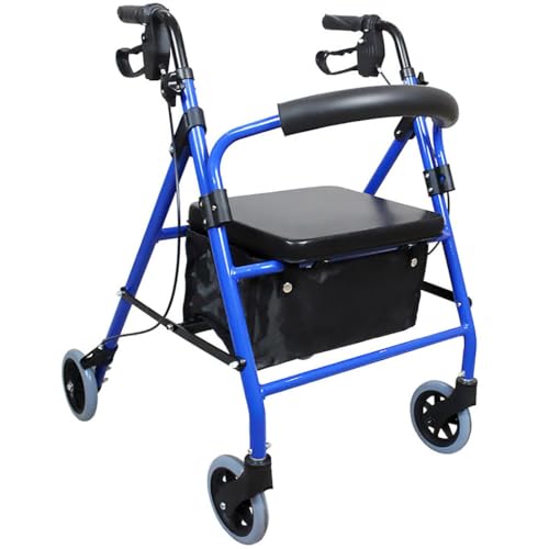 Deambulatore per Anziani con 4 ruote,alluminio Rollator,Deambulatore Rollator Pieghevole,Altezza regolabile Deambulatore per sedia,Per esterno e interno blue