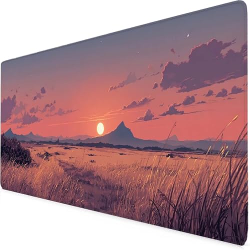 Tapis de souris XXL rose 1200x600 mm avec motif paysage et bords surpiqués