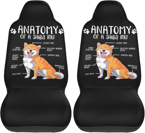 面白い 柴犬 犬柄 Shiba Inu シートカバー 2枚 前席 防汚 カーシートカバー シートエプロン クッション 軽自動車 普通車 ブラック 運転席 助手席 座席 おしゃれ 車用 シート カバー プレゼント W103