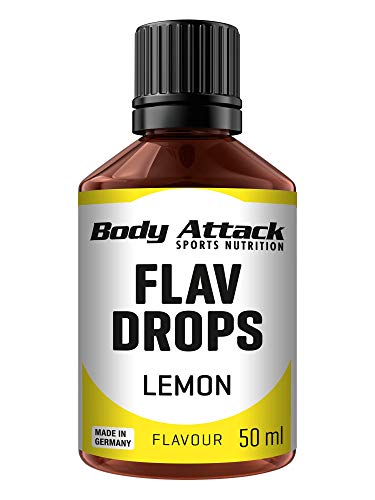 Body Attack Flav Drops®, 2 x 50 ml, Lemon, Aromatropfen für Lebensmittel, zuckerfreie Flavour Drops ohne Kalorien, vegan & Qualität Made in Germany