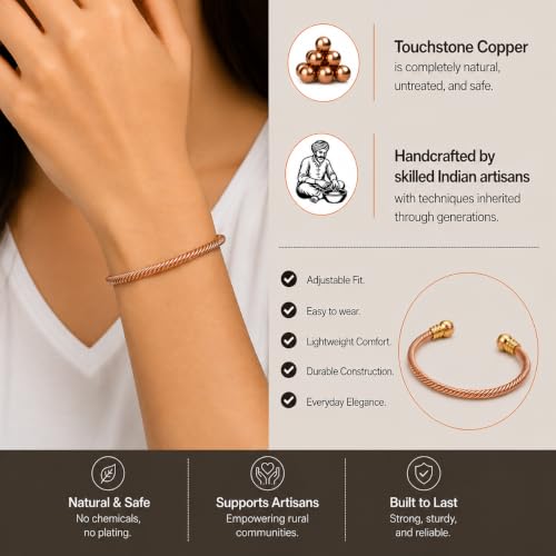 Image of Touchstone copper bracelet tibetan style. hand forged with solid and high gauge pure copper. set of 3 different designs in twisted pipe braided wires style.
