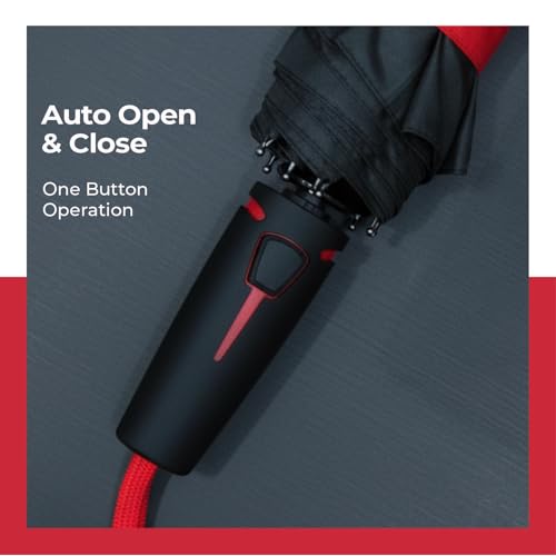 Image of Lifelong Windproof Umbrella | 3-Fold UV Protection for Rain & Sun | Auto Open & Close Waterproof Design | 23 inch Canopy with 8 Strong Ribs | Compact Travel Size for Men & Women (Black & Red)