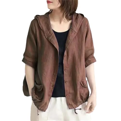 Women's Cotton Linen Jacket – Spring Summer Hooded Short Coat Plus Size Loose Fit Lightweight Cardigan