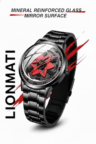 Image of Men's Quartz Watch with Rotating Alloy Wheel Dial | Car Wheel Watch for Men & Boys, Black Stainless Steel Bracelet, Hands Spinner Watch Design