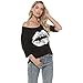 MAGICMK Women Casual Plus Size Lips Print Off Shoulder T-Shirt (2XL, Black +White)