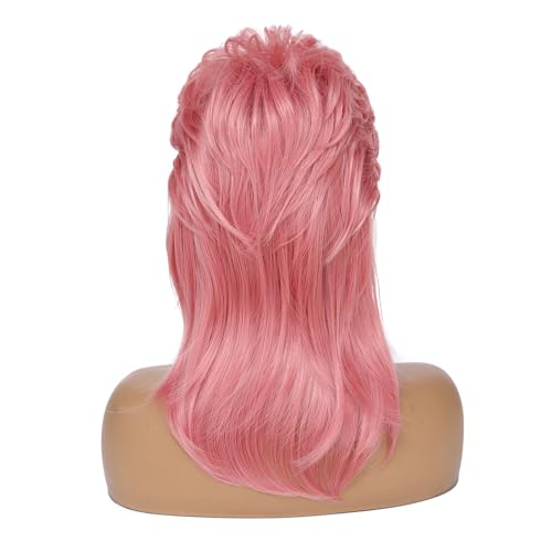 Image of Adequate Pink Mullet Wig for Men Women, 80s Retro Fluffy Rocker Wolf Cut Synthetic Wig, Costume Wig for Halloween Cosplay Disco Party (Pink)