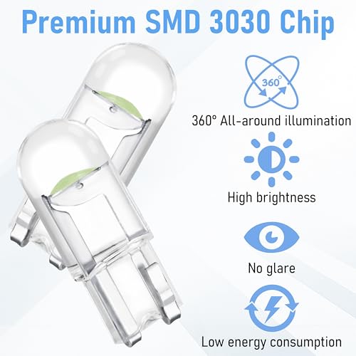 Image of ecocstm 30 PCS Car 194 LED Bulbs, 168 2825 W5W T10 Wedge COB LED Replacement Bulb, Error Free Interior Bulb for Dashboard Light, Dome Lights (Ice Blue)