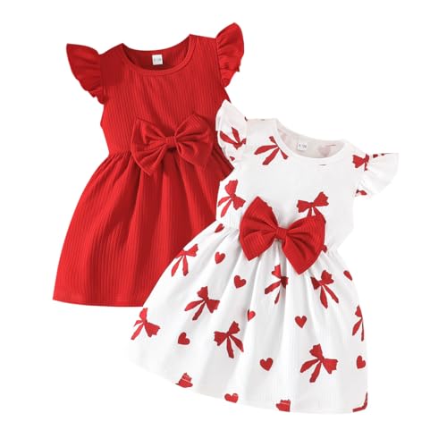 UUAISSO Vestido Verano Para Niña con Estampado de Mariposas Lazo Volantes sin Mangas Bonito Vestido de Lunares Para Niña Rojo 2 3 años