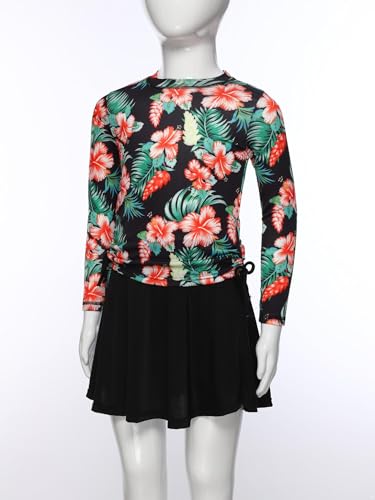 Big Girls Floral UPF 50+ Swim Top with Swimskirts Built-in Bottoms Athletic Rash Guards3