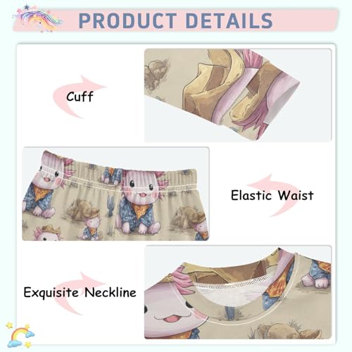 Pajama Sets Long Sleeve Cute Axolotl Cowboy Pattern Soft Comfy Sleepwear 2 Piece PJS 3-8T4