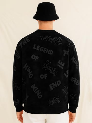 Image of Jump Cuts Mens AOP Printed Round Neck Full Sleeve Black Cotton Fleece Jacket for Men