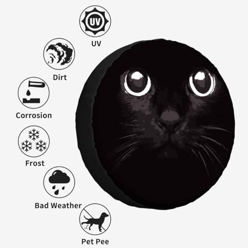 Image of Black Cat Spare Tire Cover for RV Trailer Cat with Glowing Eyes in The Dark Wheel Protectors Weatherproof Polyester Tire Case for All Cars SUV Camper Travel 15 inch