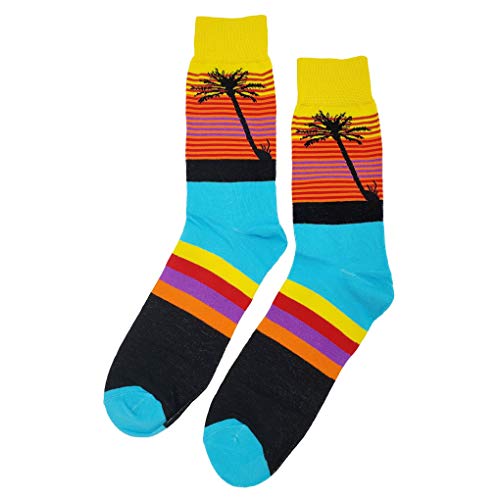 Palm Tree Horizon Dress Socks Funny Novelty Crazy Fun Design Men Size 8-12 Cotton Casual Crew Colorful Funky Fancy Socks Gift for Men