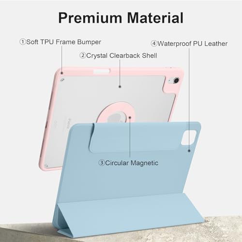 Dwopar Case for iPad Air 11" M4/M3/M2 2026/2025/2024, iPad Air 10.9" 5th/4th 2022/2020, iPad Pro 11" 4th/3rd/2nd 2022/2021/2020 with Pencil Holder, Vertical Stand, Detachable Magnetic, Ice Blue+Pink by Dwopar - Used condition - Image 4