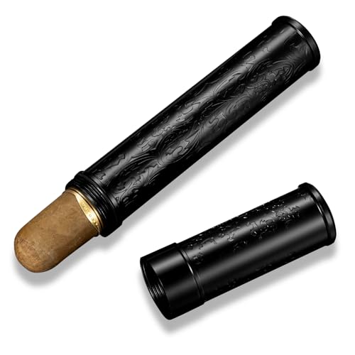 CIGARLOONG Cigar Tube,Stainless Steel Travel Humidor Tube Portable Cigar Case Single Cigar Holder up to 55 Ring Gauge (Black)