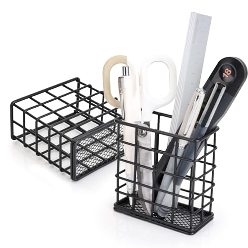 Metal Pencil Holder for Desk, 2 Pack Modern Minimalist Black