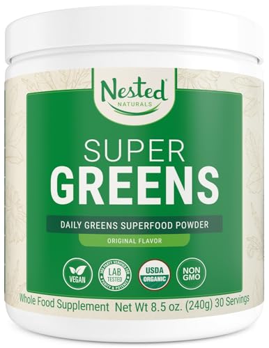 Super Greens #1 Green Superfood Powder | 100% USDA Organic Non-GMO Vegan Supplement | 20+ Whole Foods (Spirulina, Wheat Grass, Barley), Probiotics, Fiber & Enzymes (Original, 30 Servings) (Original)