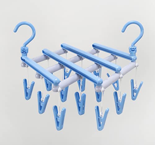Sawafuji FPC-14 Telescopic Pinch Hanger, Free Pincher, 14 with 14 Pinches, Sky Blue, Made in Japan