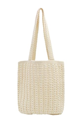 Image of TeeYee Boho Crochet Summer Handbag Handmade Cotton Rope Knit Shoulder Bags for Women Bohemia Tote for Travel