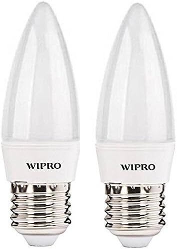 wipro 3W E27 LED Warm White, Yellow Frost Candle (N53002) - Pack of 2