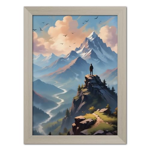 Image of TenorArts Mountains Photo Frame Vastu Positivity Lucky Wall Painting Aesthetic Art Frames with White Wooden Texture for Living rooms Office Bedroom - Wall Paintings /Hangings (12inches x 9inches)