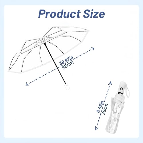 VIPOPICO Transparenter Regenschirm Automatik – Durchsichtiger Taschenschirm mit Fiberglasgestell, Leichter Kompakter Reiseschirm für Damen & Herren, Ideal für Hochzeit & Fotografie(Klares-Weiß)