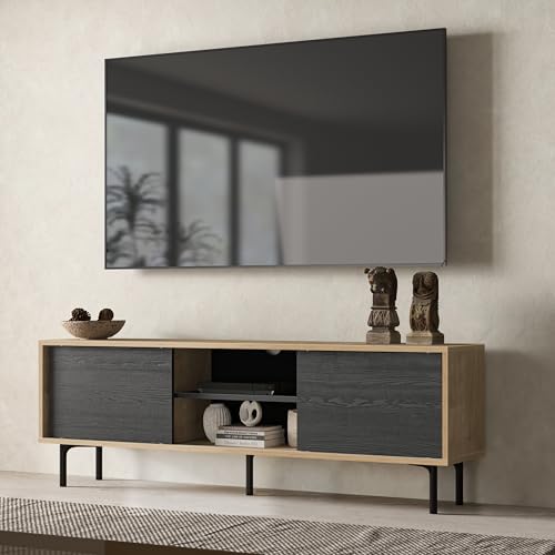 For 75-80 Inch Tv, Entertainment Center With Black Sliding D