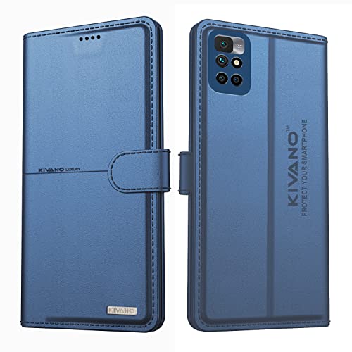 Image of KIVANO Professional Series Wallet Case for Xiaomi Redmi 10 Prime | Luxurious Design | Handcrafted Unique | Premium | PU Leather Flip Cover | Card Slots | Kickstand | Magnetic Closure - Dark Blue