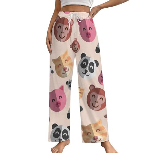 Bas de pyjama femme imprimé cochon singe pantalon de nuit fluide avec poches