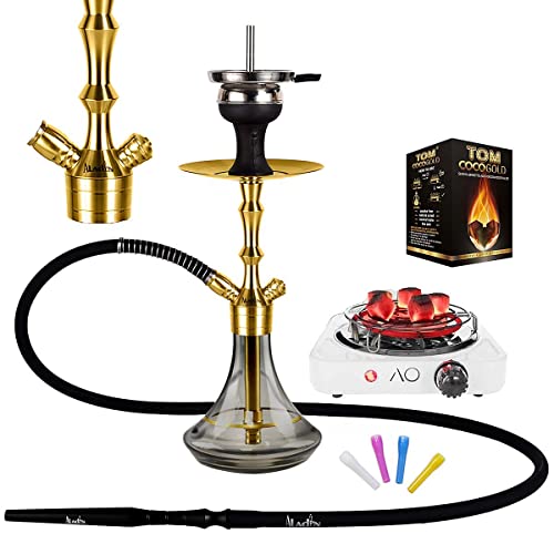 Aladin Shisha MVP 360 Gold Edition, Edelstahl-Shisha-Set mit Diffusor, Silikonschlauch-Set, Bundle mit TOM Gold…