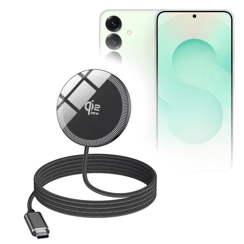BoxWave Cables & Adapters Compatible with Samsung Galaxy S25+ - MagnetoDisc Qi2 Wireless Charger (25W), Circular Magnet Desktop Travel Disc - Jet Black