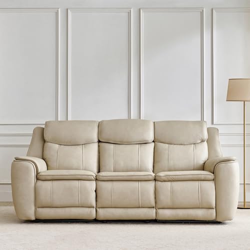 Image of Home Centre | Potsdam Half Leather 3-Seater Zero Gravity Electric Recliner | Recliner Sofa for Living Room | Ivory | 1 Year Warranty