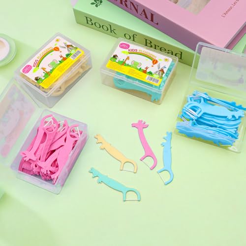 Scettar 160 Stück Zahnseide für Kinder, BPA-frei, flache Zahnseide, Tierformen, rutschfester Griff, zur Reinigung der Zähne und Entfernung von Speiseresten, 4 Boxen mit je 40 Stück – Bild 6