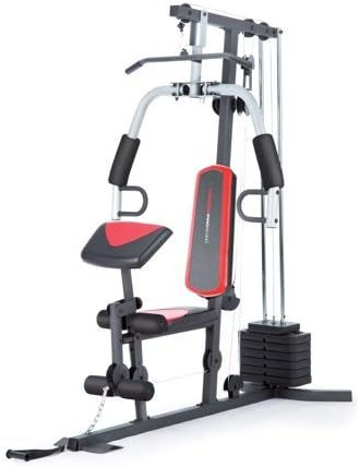 Home Gym Weider 214 lb Stack, 300 lbs, exercise chart, ankle strap, vinyl seats