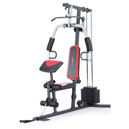 Home Gym Weider 214 lb Stack, 300 lbs, exercise chart, ankle strap, vinyl seats