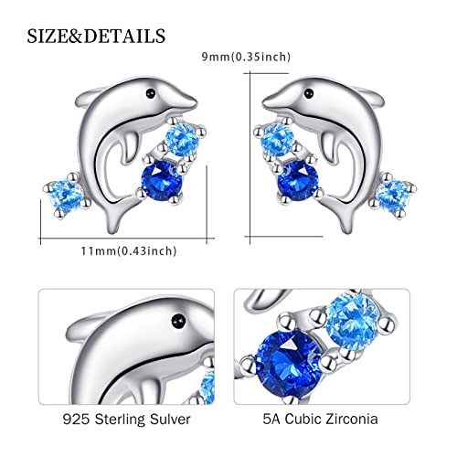 Dolphin Earrings 925 Sterling Silver With Cz Ocean Stud Earrings Dolphin Stud Earrings Christmas Jewelry Gifts For Women Girls #TOP2