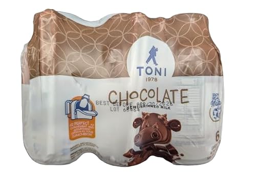 Toni Chocolate Semi-Skimmed Milk, 100% Real Milk, 6 Bottles, 6.76 fl oz Each