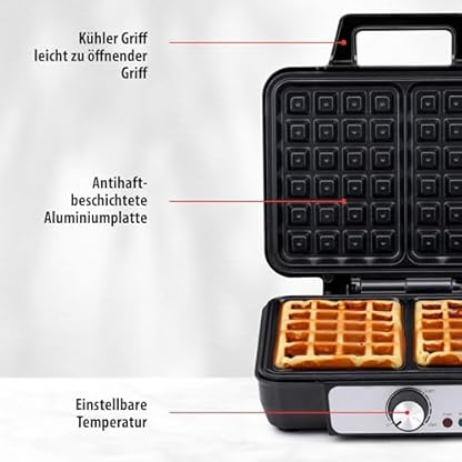 Alpina Waffeleisen – Brüsseler Waffeln – Antihaftbeschichtung – 2 Waffeln – 1000 W – Schwarz – Bild 8