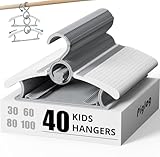 Baby Hangers 40 Pack, 11-14 Inch Non-Slip Grey Stackable Hangers, Extendable & Adjustable Kid Hanger for Nursery & Kids Wardrobe Organization, Toddler Hanger for Cloest Grey