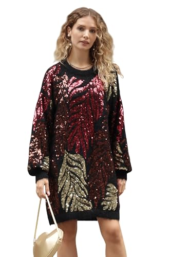 Robe pull à paillettes motif feuilles CY