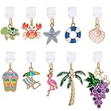 SUNNYCLUE 10 Estilos de Colgantes para Teléfono con Tapa Antipolvo, Puerto de Carga Tipo C, Surtidos, con Temática Playera, Estrellas de Mar, Conchas, Cubiertas de Plástico, Colgantes A Prueba de Polv