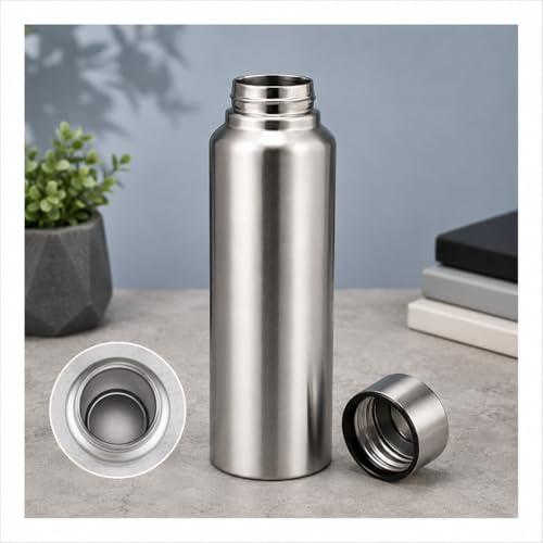 Image of Melvio Water Bottle Stainless Steel Sports /Fridge Bottle with Leak Proof Lid | Single Wall | For Home, Office, Gym, Travelling | Lightweight | BPA Free | 1000ml | Silver) (Set of 5)