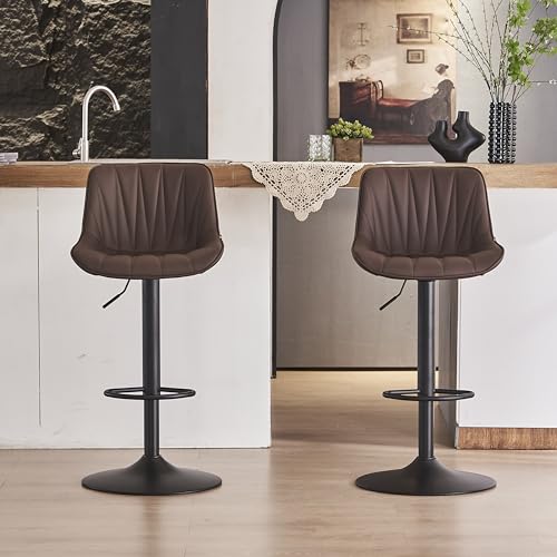 YOUNIKE Bar Stools for Kitchen Island, Brown Swivel Barstools, PU Leather Padded Counter Height Bar Stool, Modern Tall Bar Chairs with Back, Chaise de Bar Tabourets de Comptoir, Set of 2 by YOUNIKE - Image 7