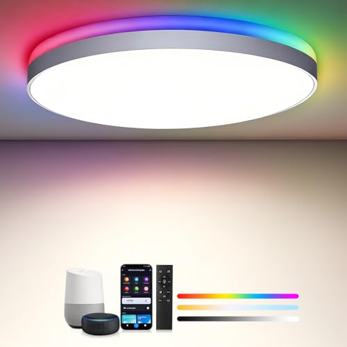 LED Deckenleuchte 36W 3600lm Ø30cm - Smarte Deckenlampe RGBIC & CCT 3000K-6500K Dimmbar Kompatibel mit Alexa APP-Steuerung Fernbedienung Nachtlicht Ideal für Schlafzimmer Wohnzimmer Küche