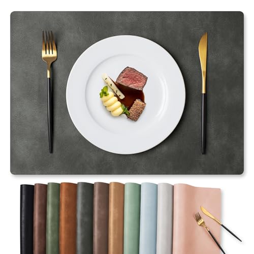 Faux Leather Placemats, Set of 6, Dark Grey