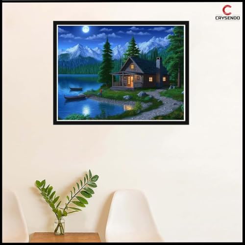 Image of Crysendo DIY Diamond Crystal Painting Kit | Embroidery 5D Lake House Diamond Painting | Mosaic Cross Stitch Full Drill Diamond Painting | Ideal For Gifts, Home Wall Decor variation (Lake House, 23 X 30cm)