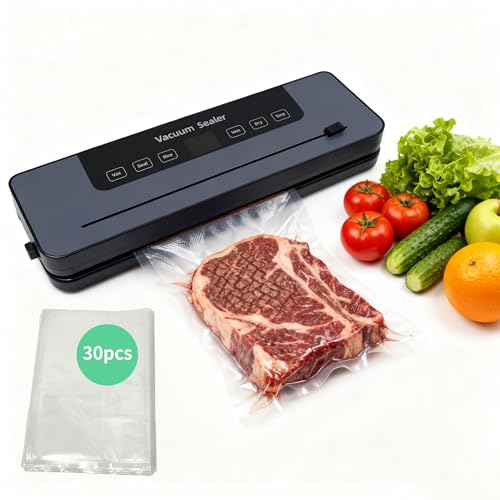 Nanafu Vacuum Sealer Machine 75KPa Suction Power Dry Moist Fresh Modes Compact Food Sealer for Kitchen Storage & Meal Prep Built-in Cutter with 30 Vacuum Bags