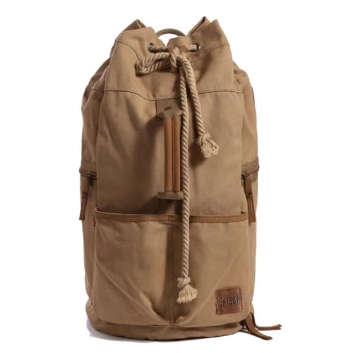 Vintage Canvas Backpack Duffle Bag Mens Travel Rucksack Large Capacity 35l for Outdoor Hiking Camping Climbing Bags (APRICOT)