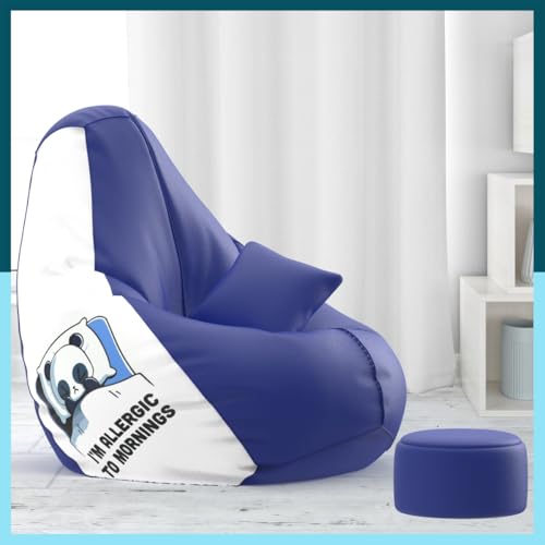 Biggie Bean Bag Faux Leather Bag Cover 4XL Bean Bag with Free Cushion and Footrest - Official : Stylishsack Combo (Matching Color : Printed, Allergic to Mornings - Blue White)-image-20