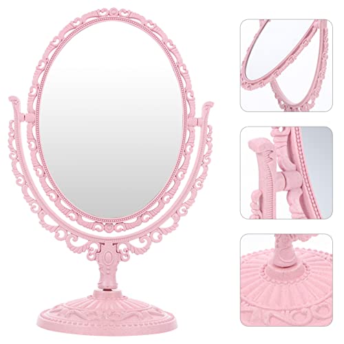Luxshiny Espelho de Mesa Vintage Espelho de Mesa Oval Com Suporte Espelho Giratório de Dupla Face 2X